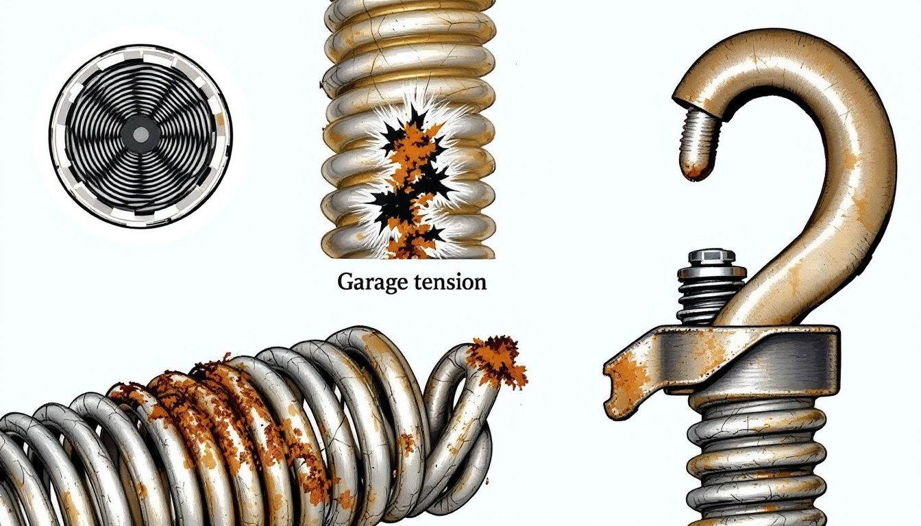 A close-up of a garage door spring, showing its tension and condition. This is essential for understanding how to fix a garage door.