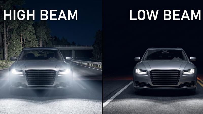 The light scatter comparison between high-beam vs low-beam