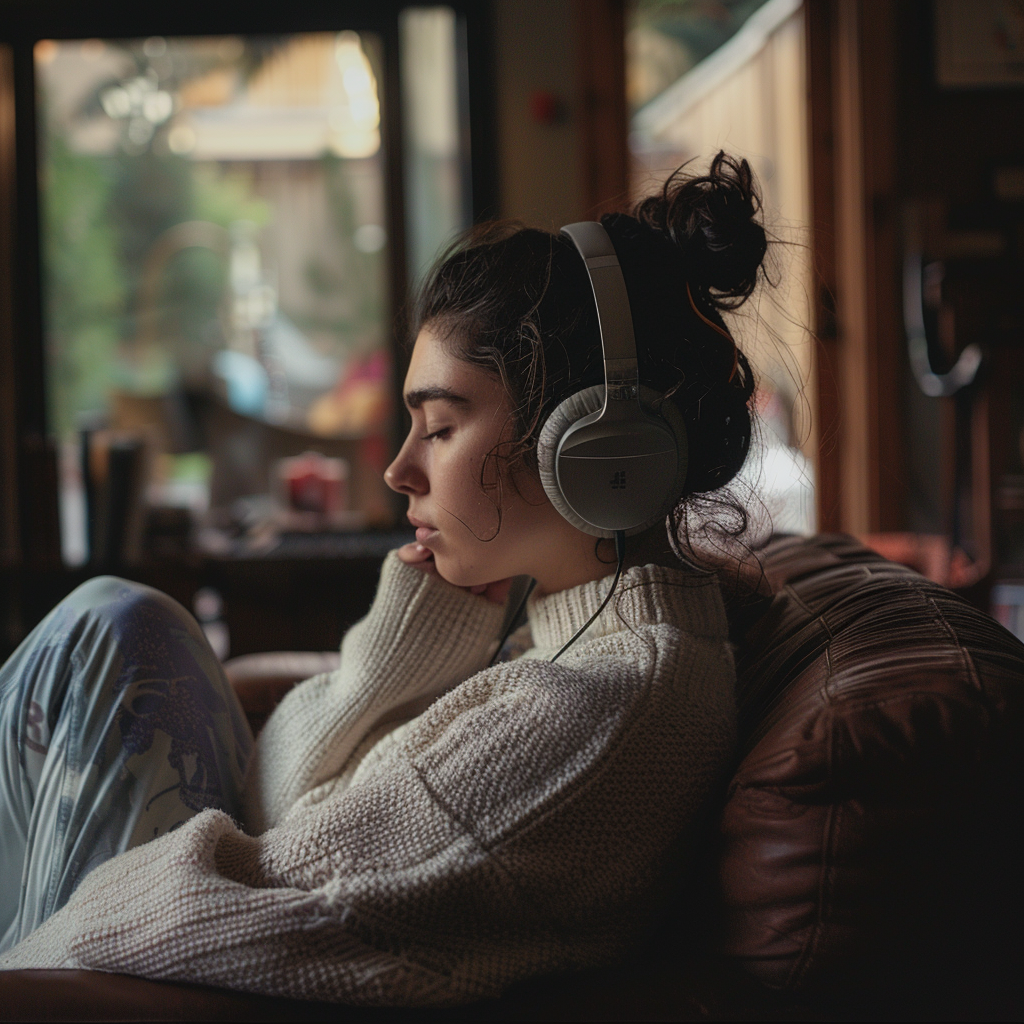 an image of a woman listening to music