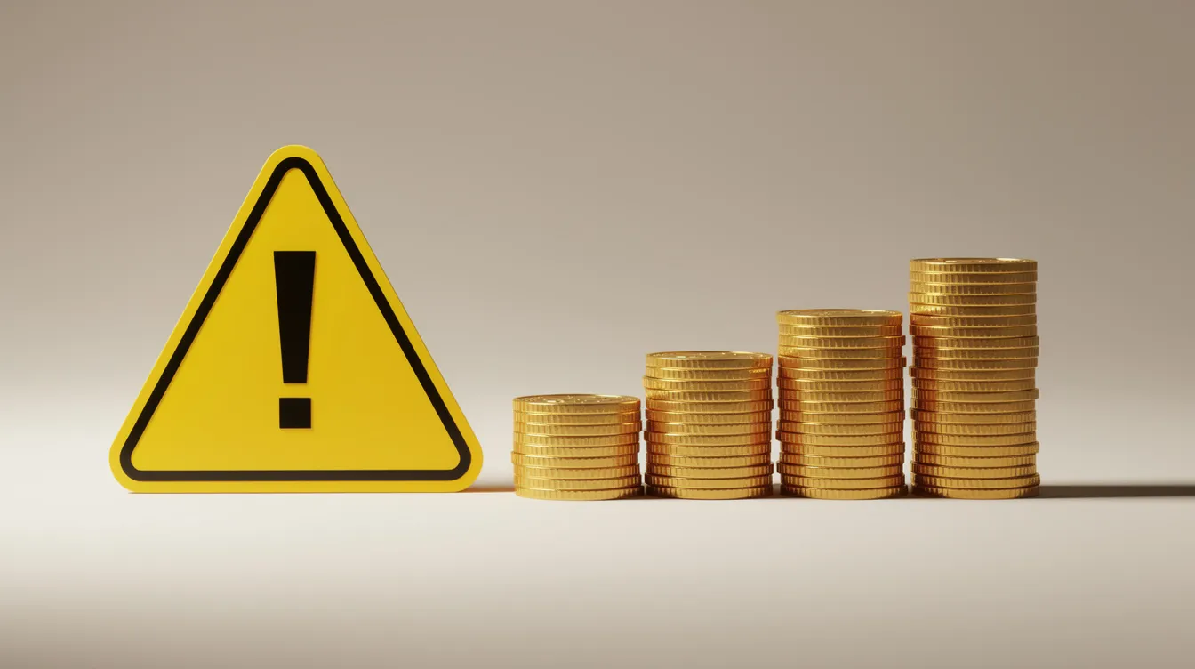 The image features a warning sign positioned next to a stack of coins, symbolizing financial risk. This visual serves as a reminder for professionals, such as 公務員 and other specialists, to be cautious of terms like 利率 及 申請 人 when considering 貸款 申請.