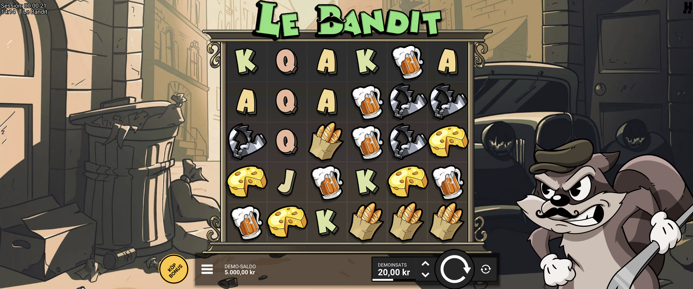 Le Bandit slot – spelautomat online med symboler, bonusfunktioner och free spins för vinster i casino.