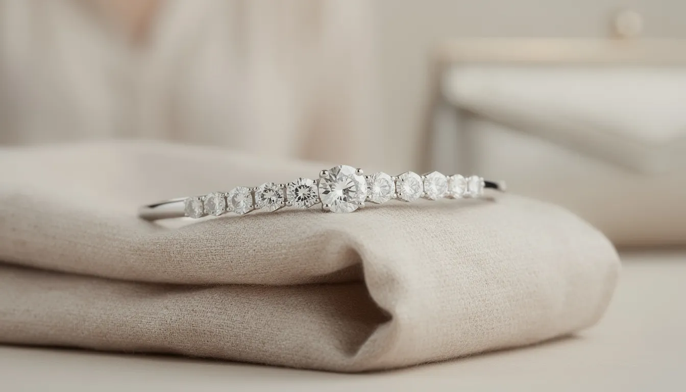 The image features a sleek silver bangle adorned with sparkling cubic zirconia, showcasing a subtle sparkle that mimics the brilliance of diamonds. This elegant piece is perfect for everyday wear and adds a touch of sophistication to any jewellery collection.