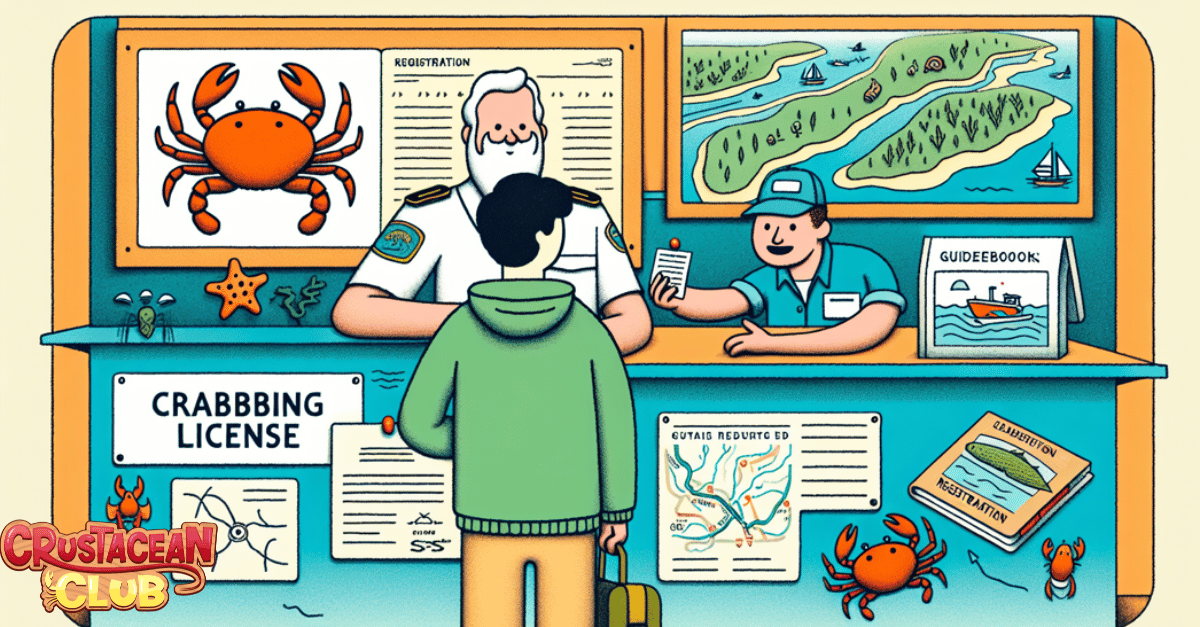 Illustration of a person obtaining a crabbing license