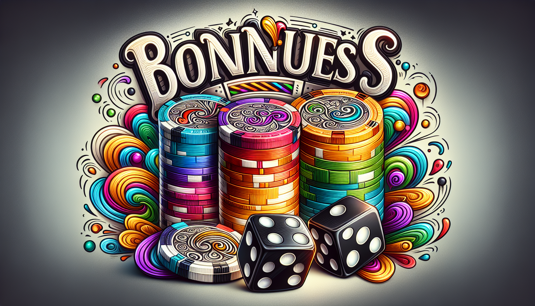 Illustration de jetons de casino et de dés avec le logo Jackpot Bob