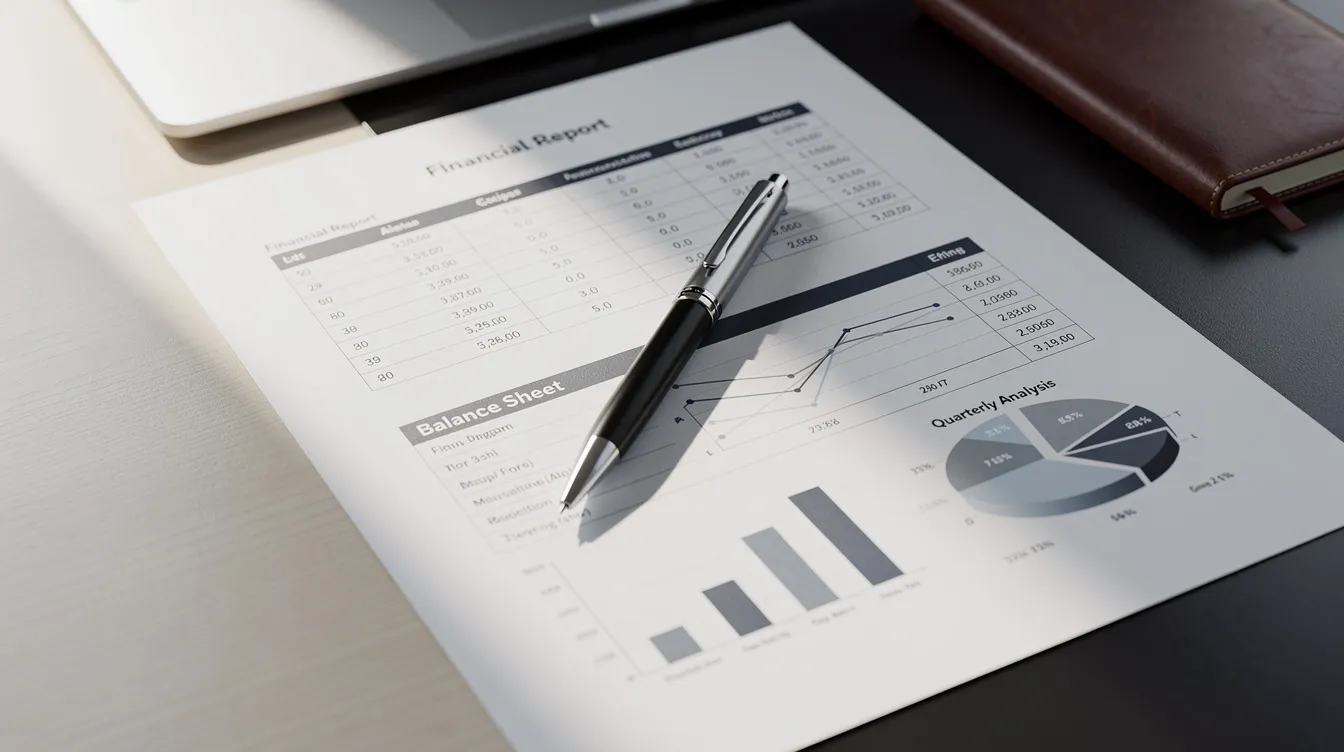 The image depicts a professional office desk organized with financial documents and a pen, emphasizing a neat and efficient workspace. This setting suggests an environment where security verification and meticulous planning are crucial, possibly for 公務員 及 related tasks.