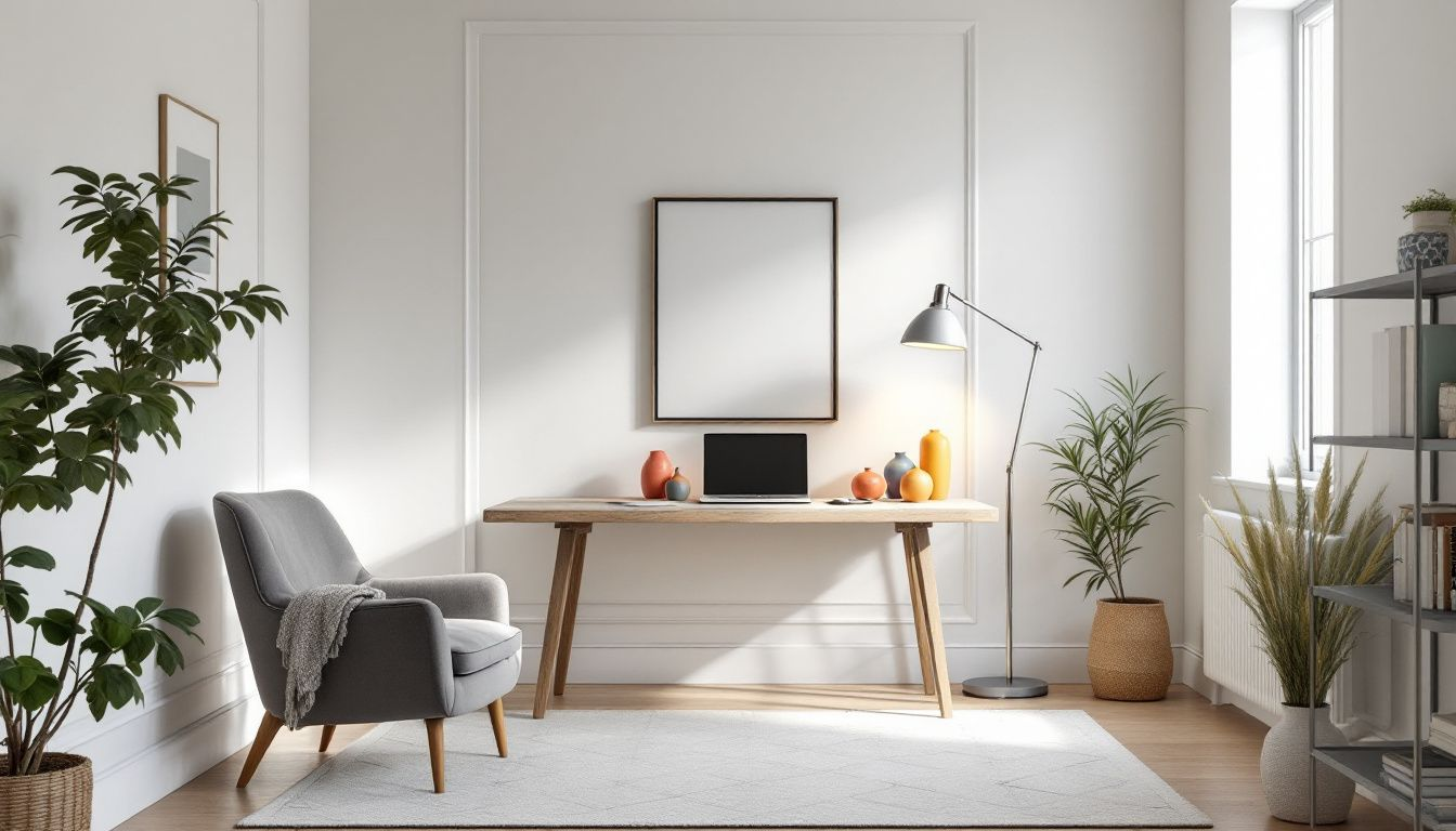 A transformed small space into a functional office, illustrating creative use of furniture and decor.