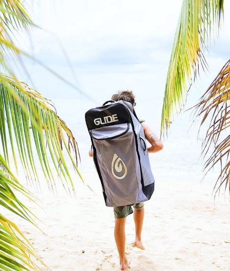 inflatable paddle board in backpack