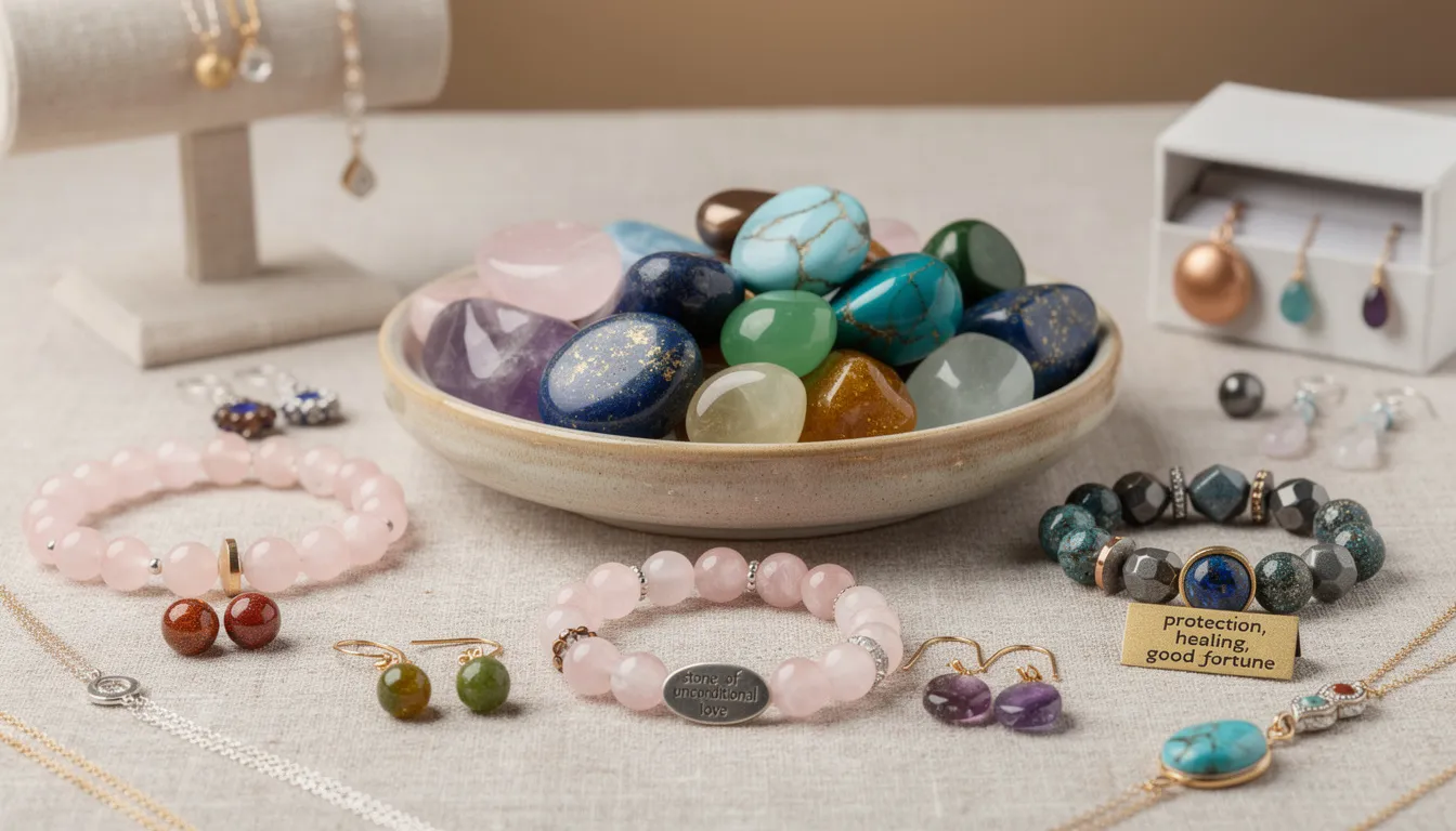 The image showcases a beautiful assortment of semi precious gemstone beads, including rose quartz, amethyst, and turquoise, ideal for jewellery making. These vibrant stones, known for their lovely colors and versatility, can be transformed into elegant earrings, bracelets, and pendants, making them a popular choice among jewellery makers.