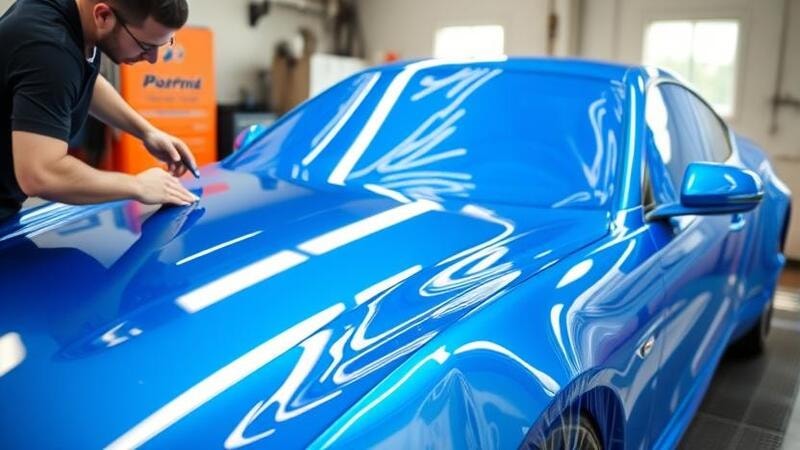 Professionals Installing Glossy vinyl wrap on a car