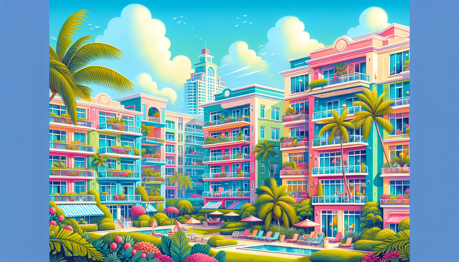 An illustration depicting the concept of a condo hotel, showcasing various condo hotel units.