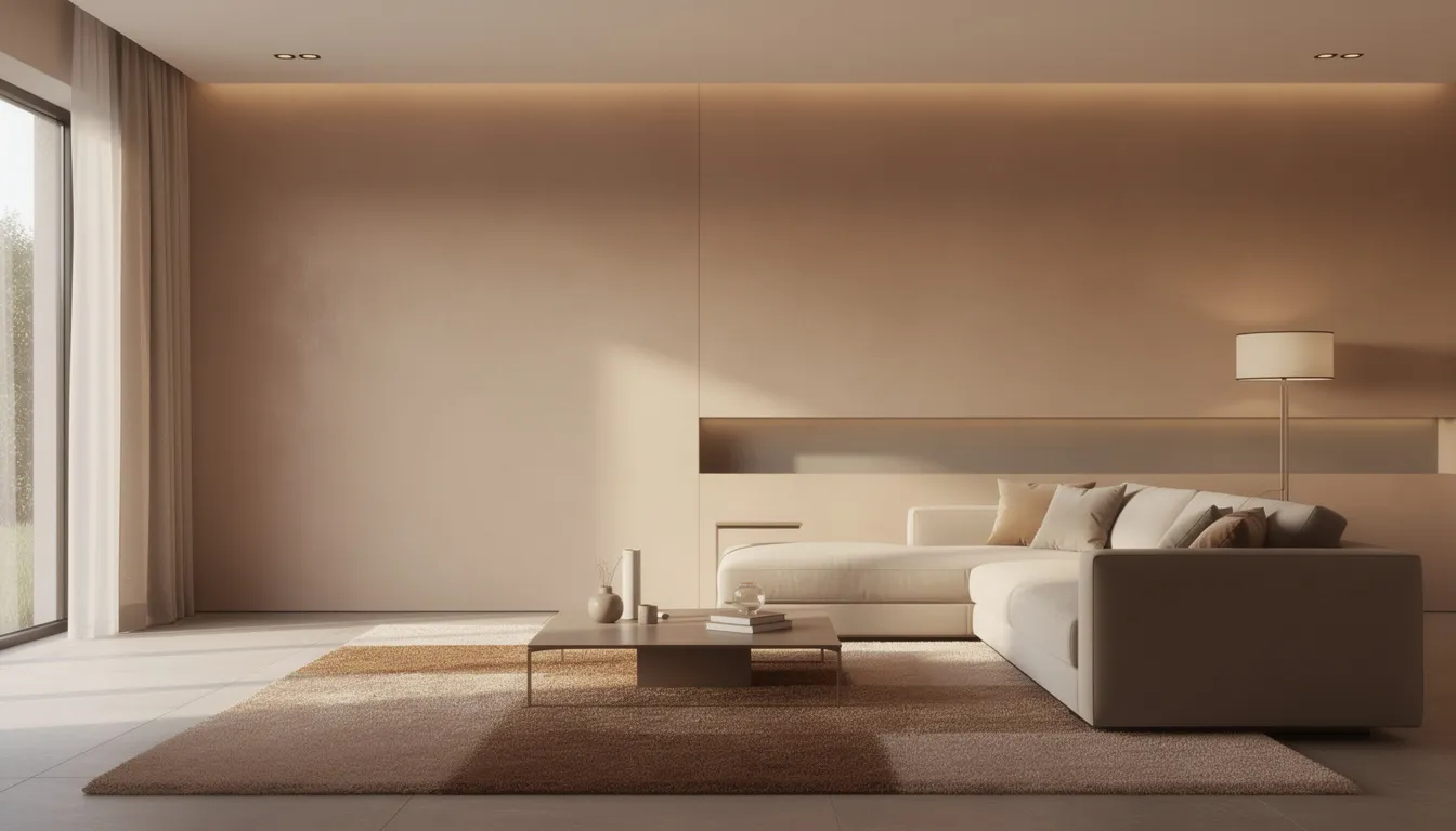 Een moderne woonkamer met een strakke, gestucte wand en een designbank, omringd door een zacht vloerkleed in warme tinten. De ruimte biedt een gevoel van comfort en stijl, ideaal voor het voorkomen van warmteverlies en het verbeteren van de geluidsisolatie.