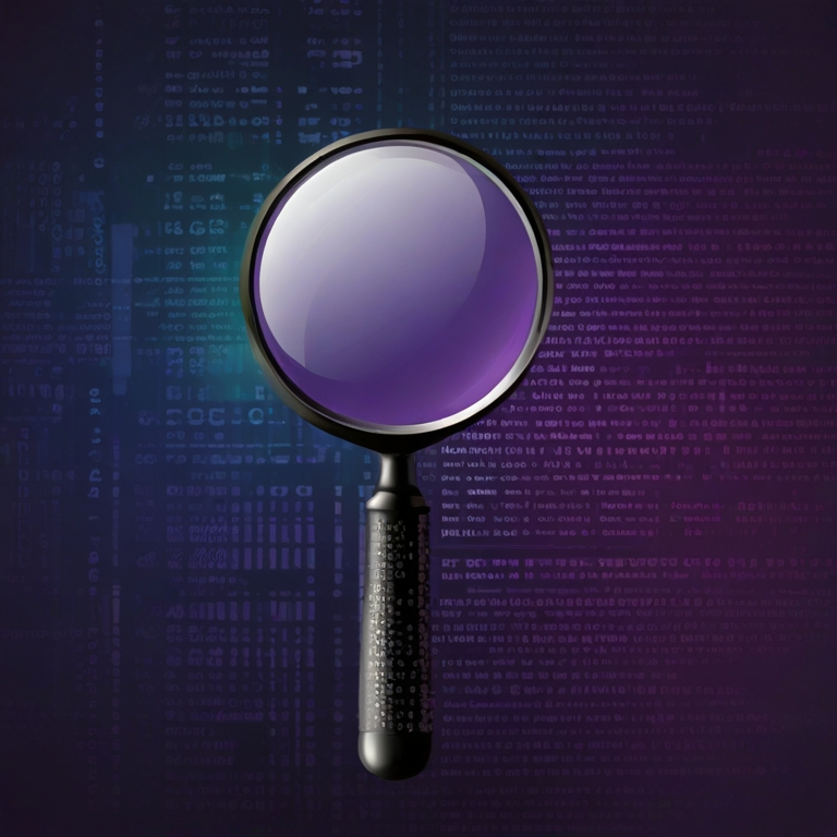 a magnifying glass inspecting lines of code, representing the importance of expertise and quality development practices. 