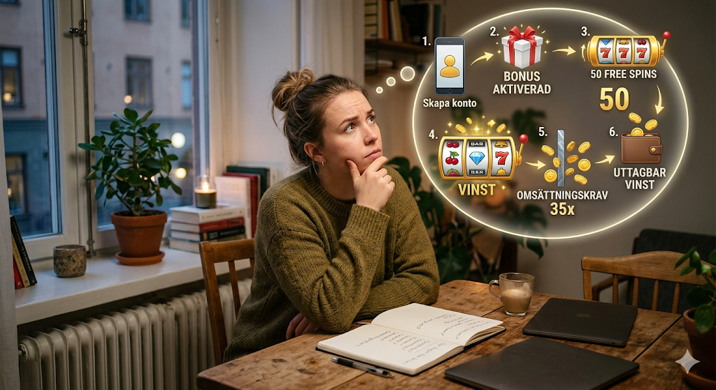 Freespins bonus på casino – spelare som funderar över freespins, omsättningskrav och hur freespins blir riktiga vinster på online casino