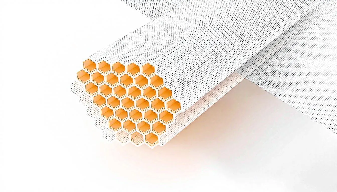 The image depicts a cross-section view of cellular honeycomb shades, highlighting the insulation chambers that contribute to energy efficiency and tremendous energy savings. These eco-friendly window treatments are designed to improve indoor air quality while effectively filtering light and reducing heat gain.