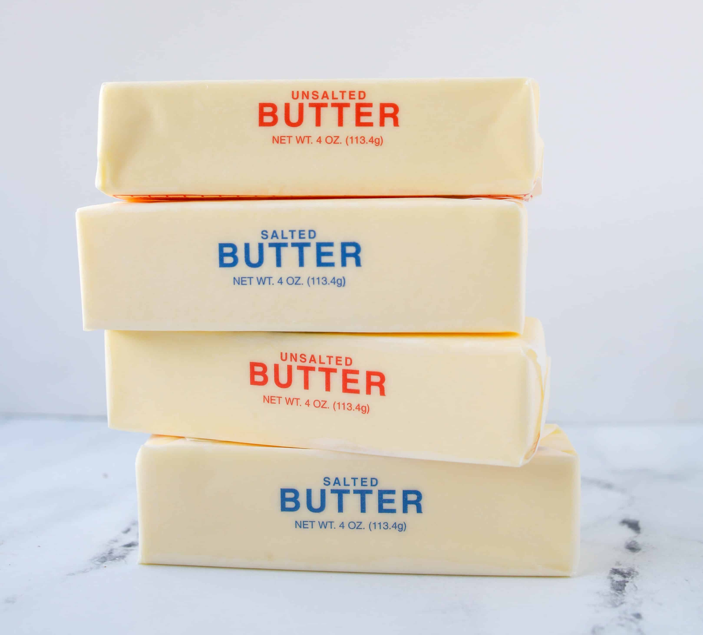 four sticks of butter stacked on each other