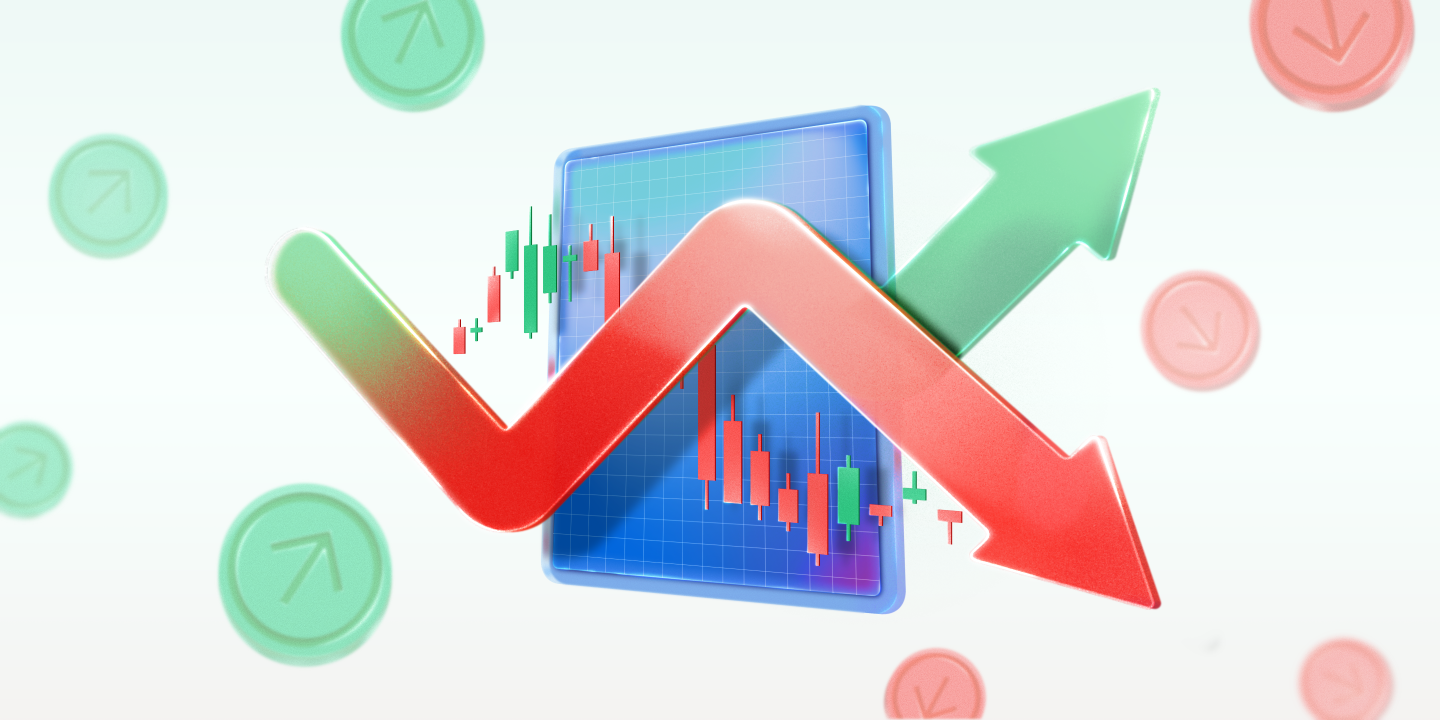 An image representing the risks and rewards of investing in utility-focused cryptocurrencies by means of red and green graphs.