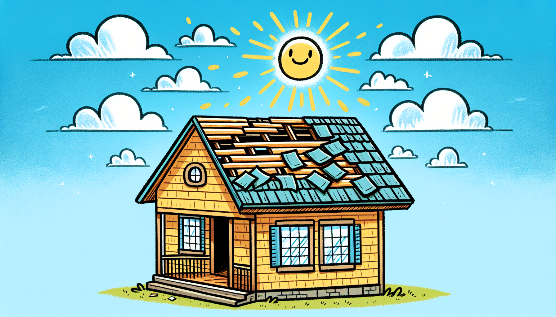 An illustration of a roof with missing shingles, indicating signs that you need to replace your roof.