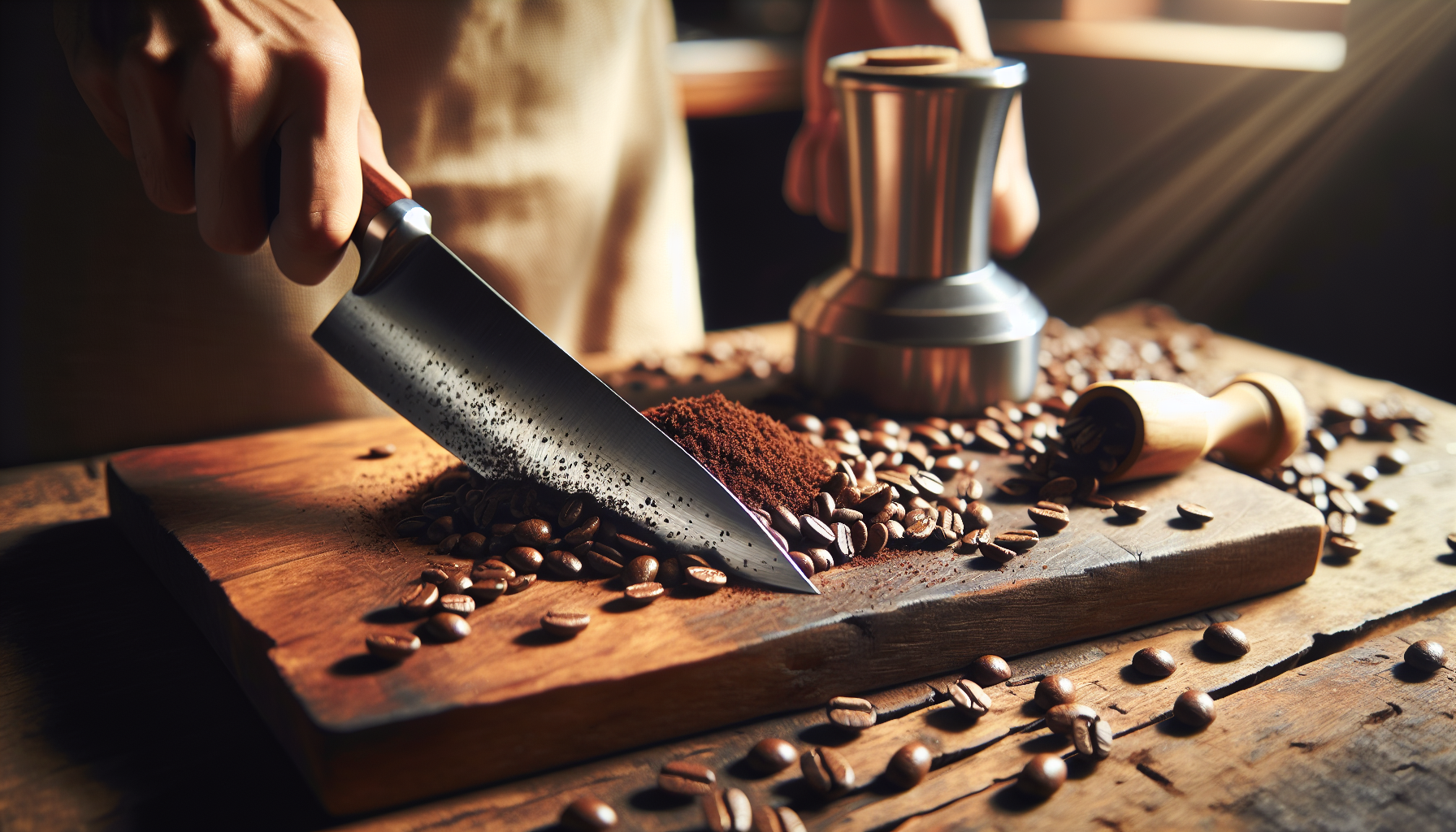 Knife and coffee beans