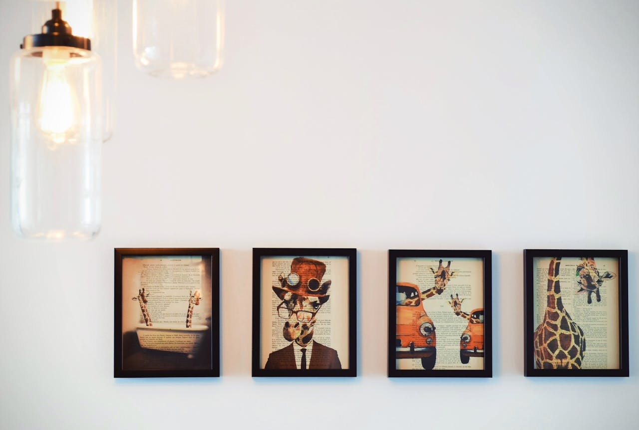 Paintings framed on the wall