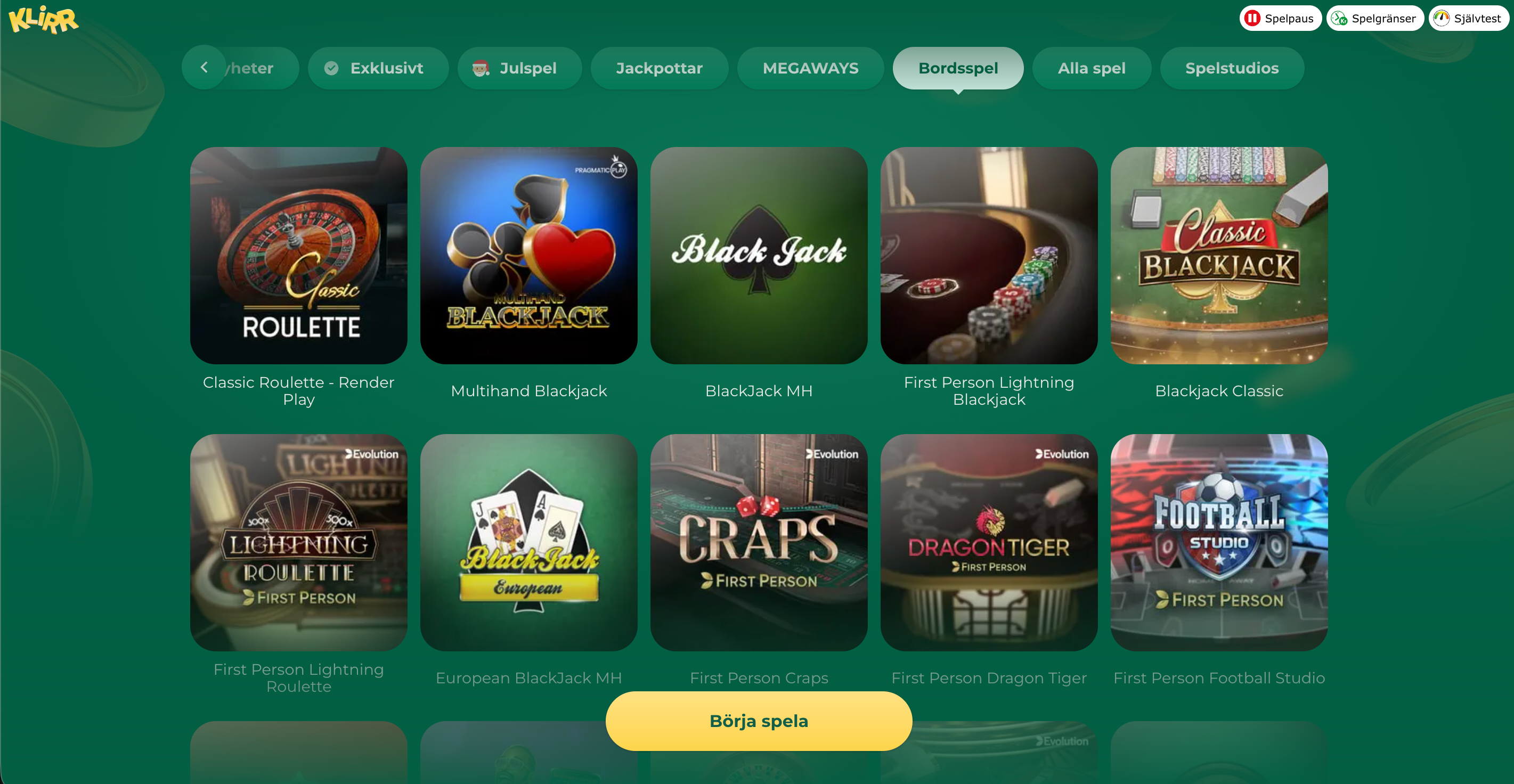 Klirr klassiska casinospel