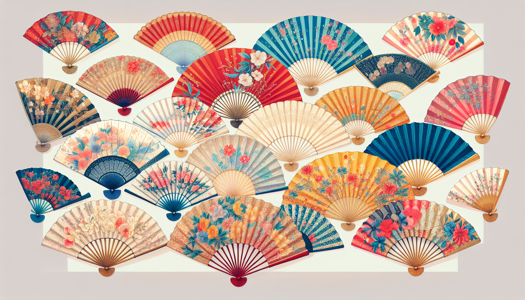 An illustration showcasing different types of hand held fans.