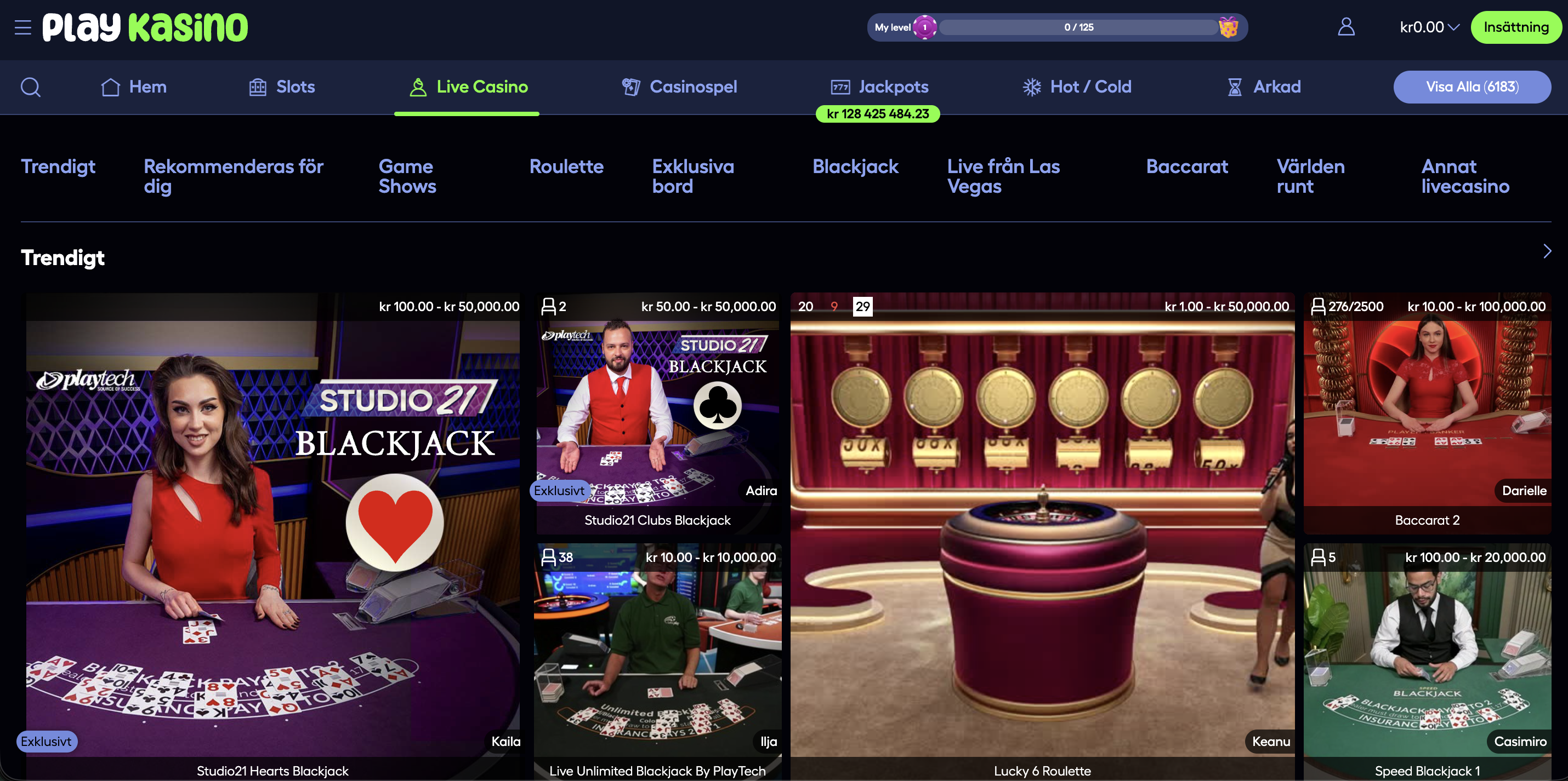 PlayKasino live casino sida med blackjack och roulette hos Play Kasino online casino – PlayKasino recension