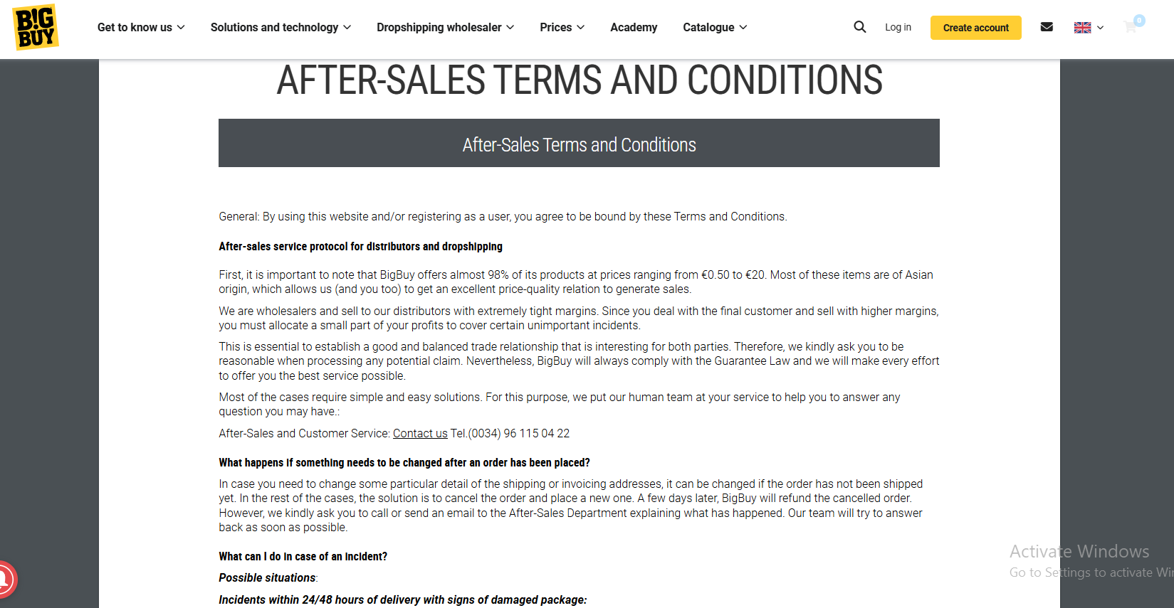 after sales terms and conditions