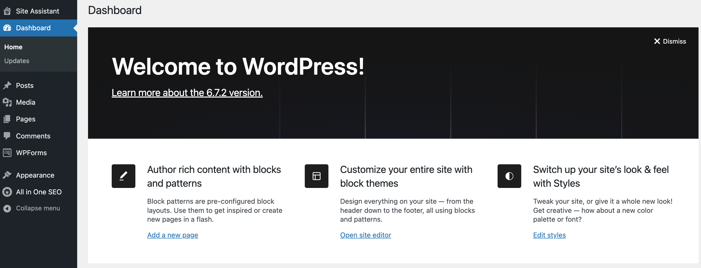 WordPress admin dashboard