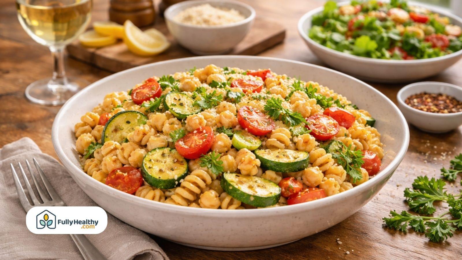 Chickpea pasta salad with zucchini tomatoes herbs light healthy bowl
