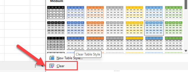 Clear Table Style
