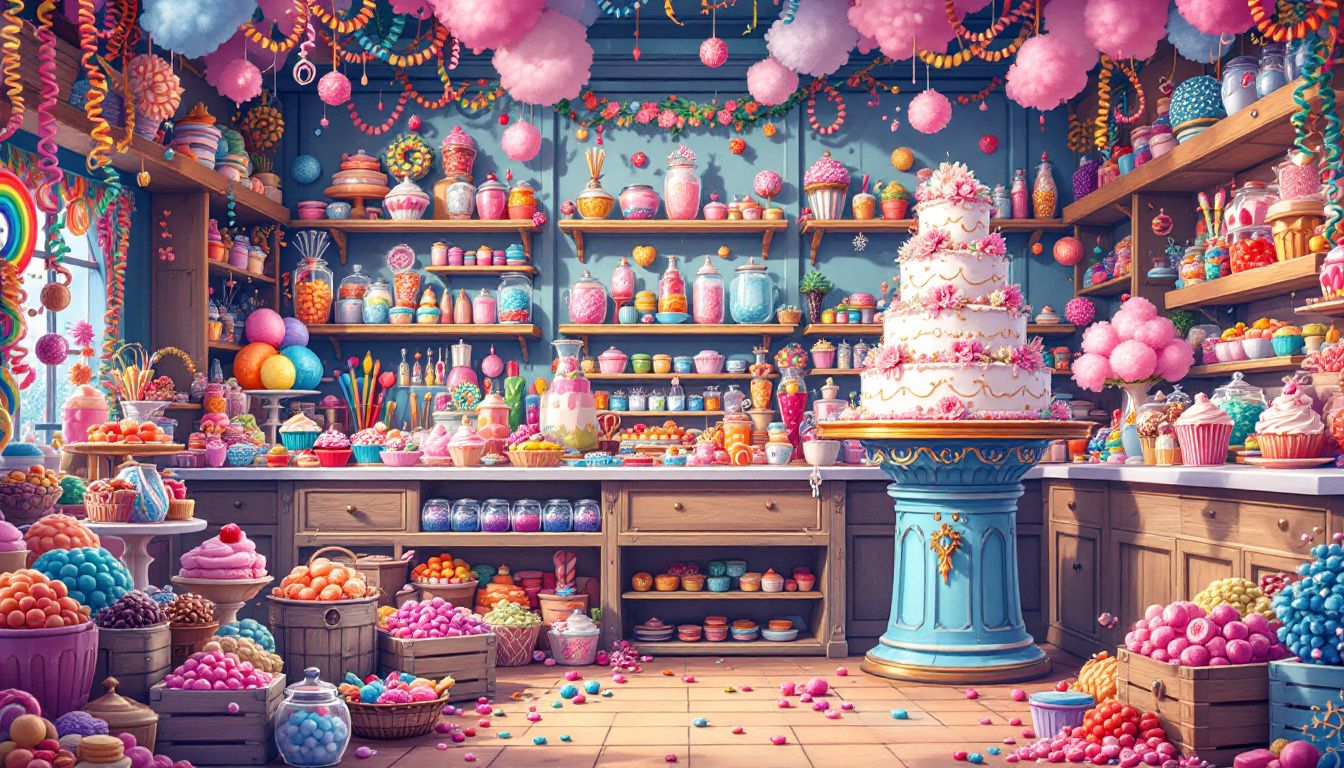 Kosz ze słodyczami na różne okazje, wypełniony kolorowymi czekoladkami i cukierkami.