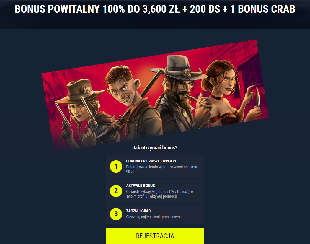 Rabona Casino: bonus powitalny 100% do 3600 zł + 200 darmowych spinów + 1 bonus crab