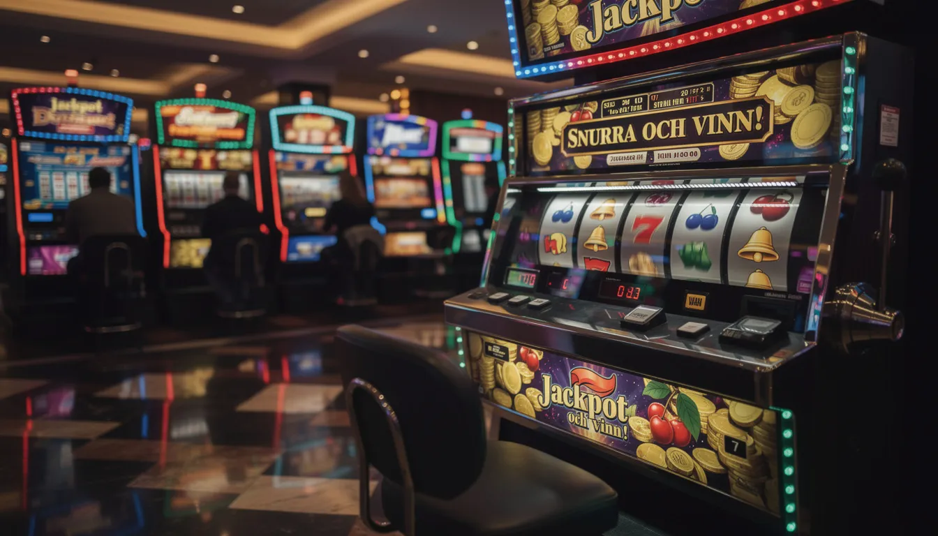 En bild av färgglada spelautomater med snurrande hjul, som erbjuder en mängd olika spelalternativ hos happy casino. Dessa slots är designade för att skapa en underhållande och spännande spelupplevelse för spelare online.