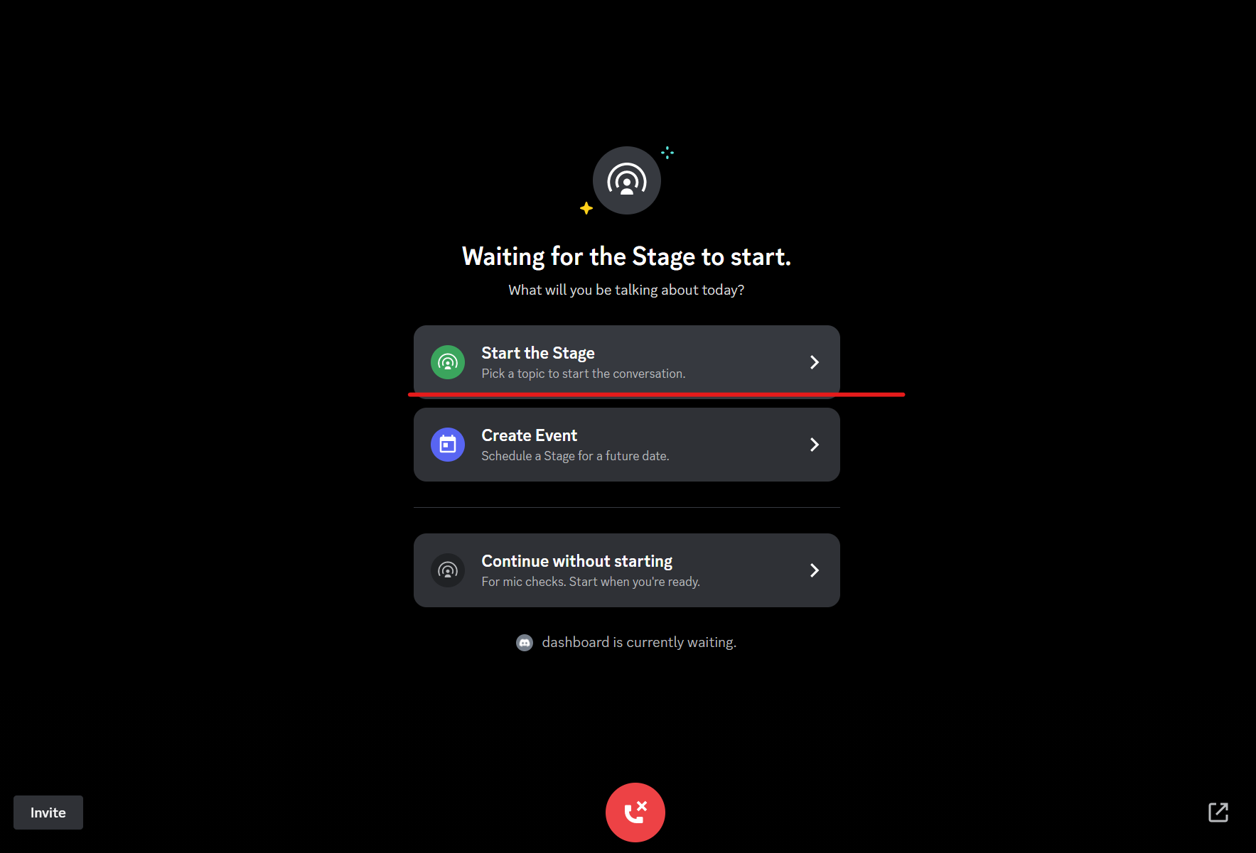The option for starting stage
