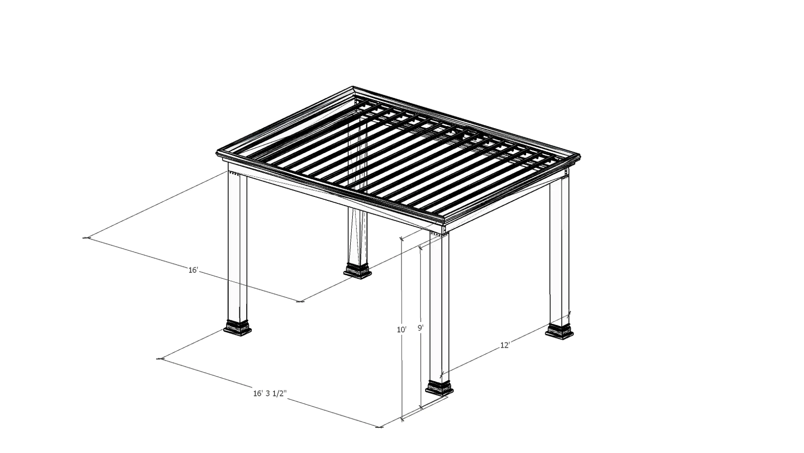 dimensions of stock 12 x 16 pergola stock size