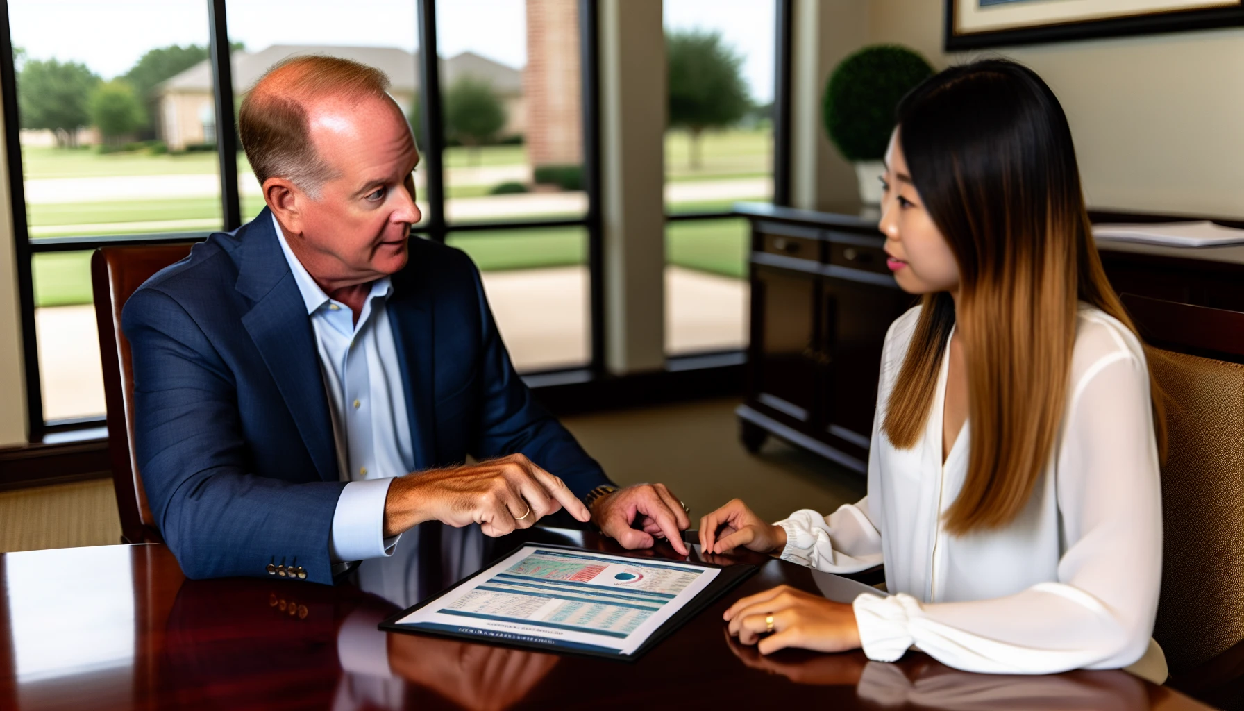 A financial advisor assisting an employee with retirement planning in Longview, TX