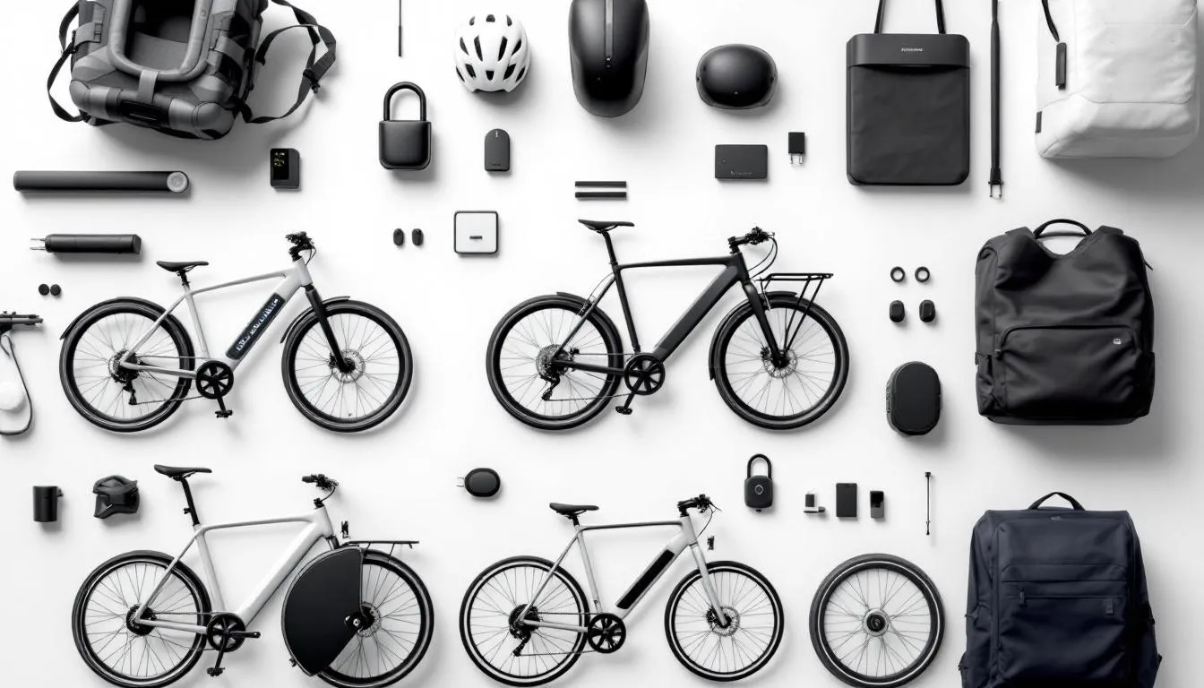 A guide to choosing the right electric bike, featuring various models and accessories.