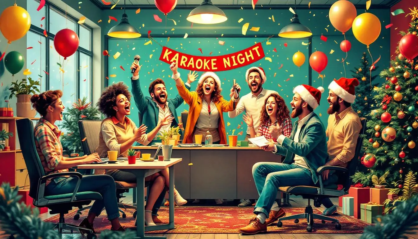 Participants enjoying a holiday karaoke night.