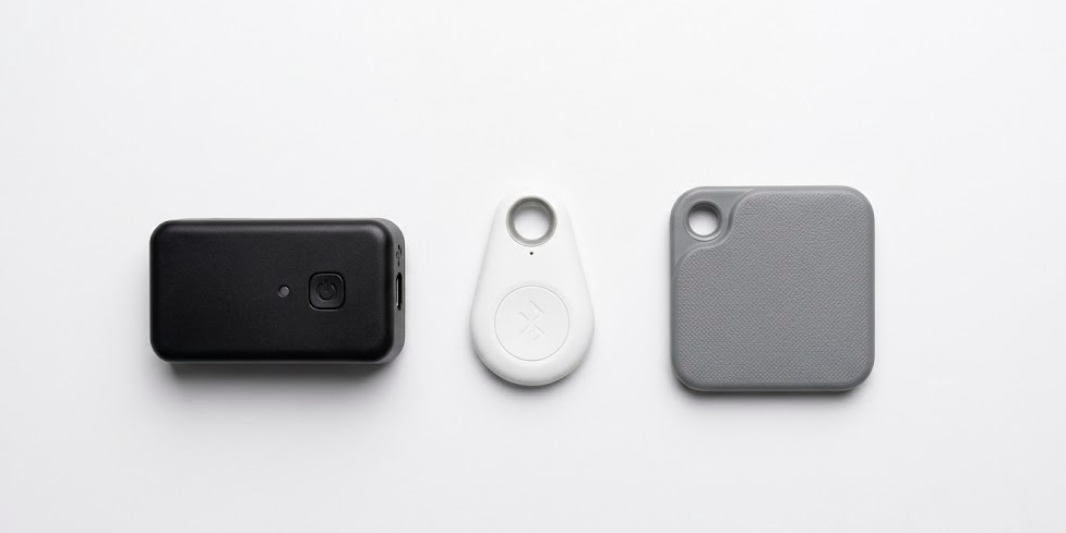 Three types of luggage trackers side by side - GPS cellular, Bluetooth, and ultra-wideband tracking devices compared