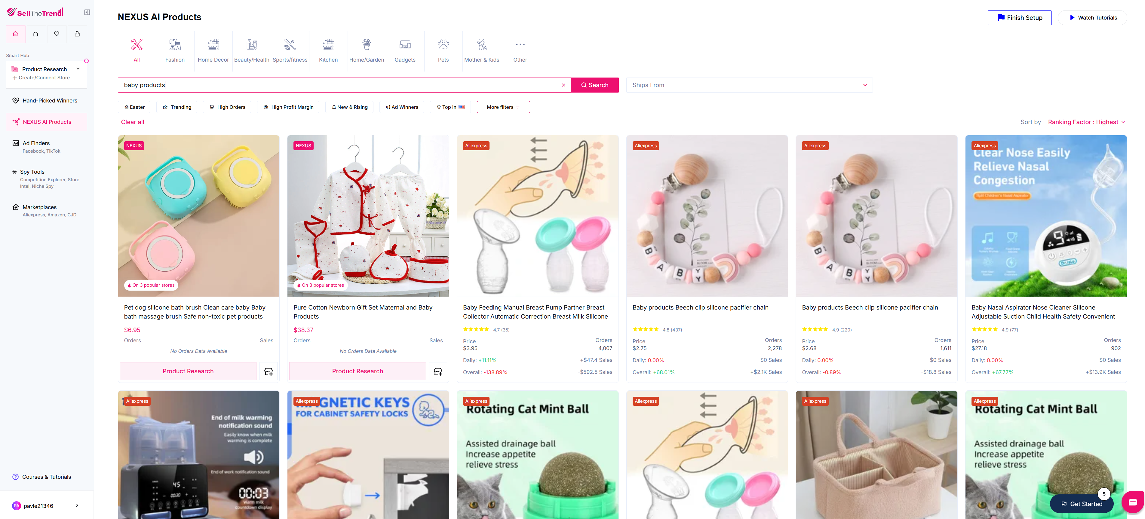 using sell the trend to find the best products for babies that sell