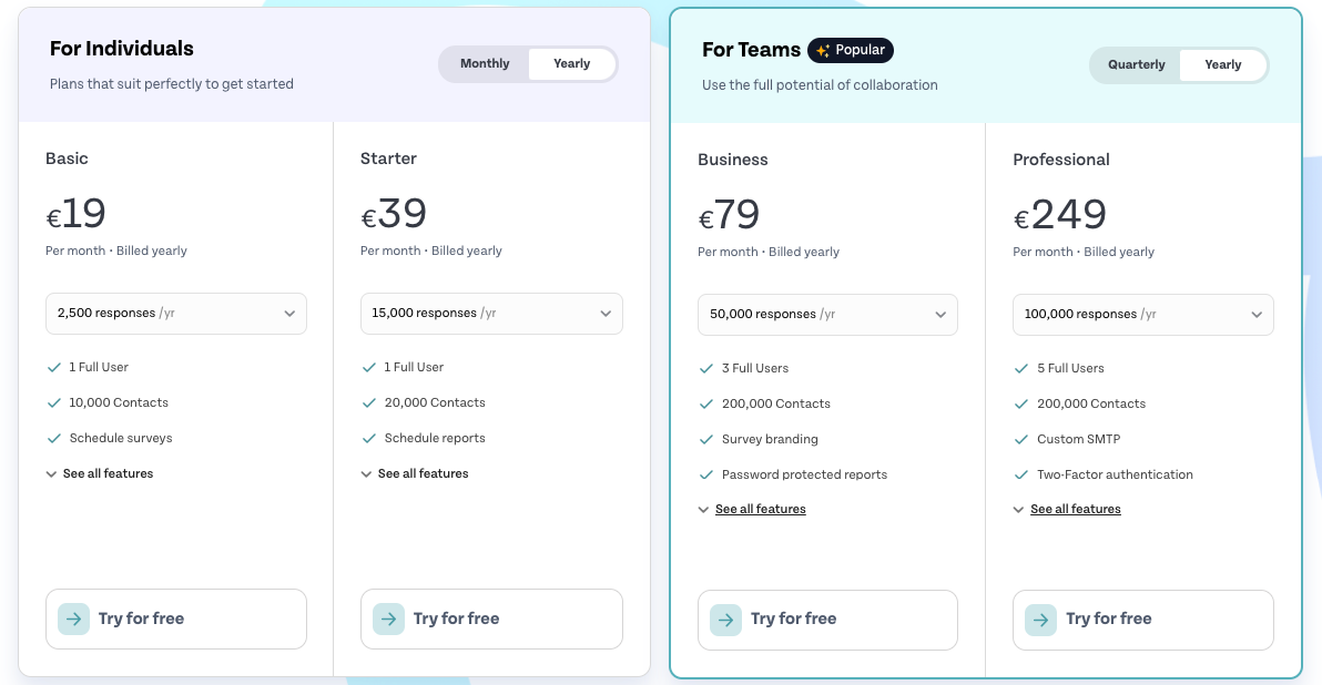 SurveySparrow pricing plans