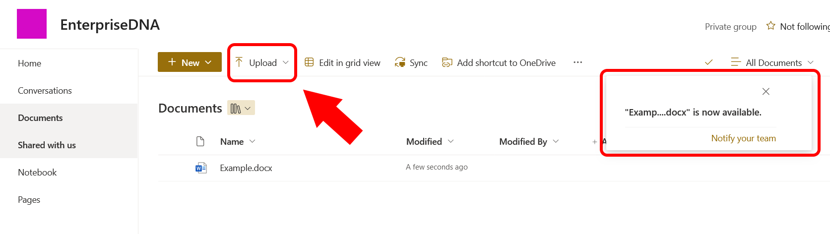 Click upload in sharepoint document libraries to upload folders