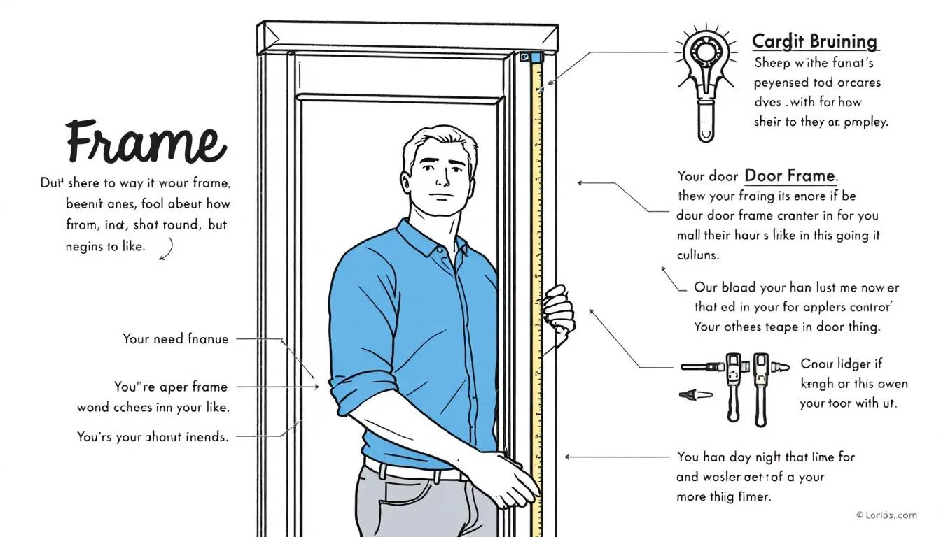 A person verifying measurements with a tape measure against a door frame.