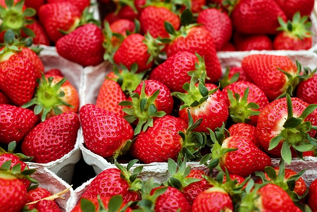 strawberries, fruit, red