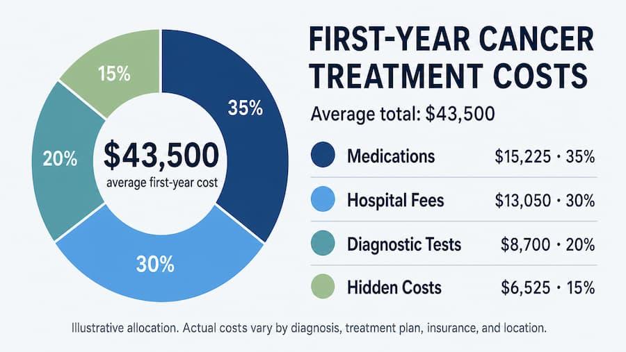 An infographic showing a breakdown of the overall chemotherapy cost, including facility fees, medications, and testing.