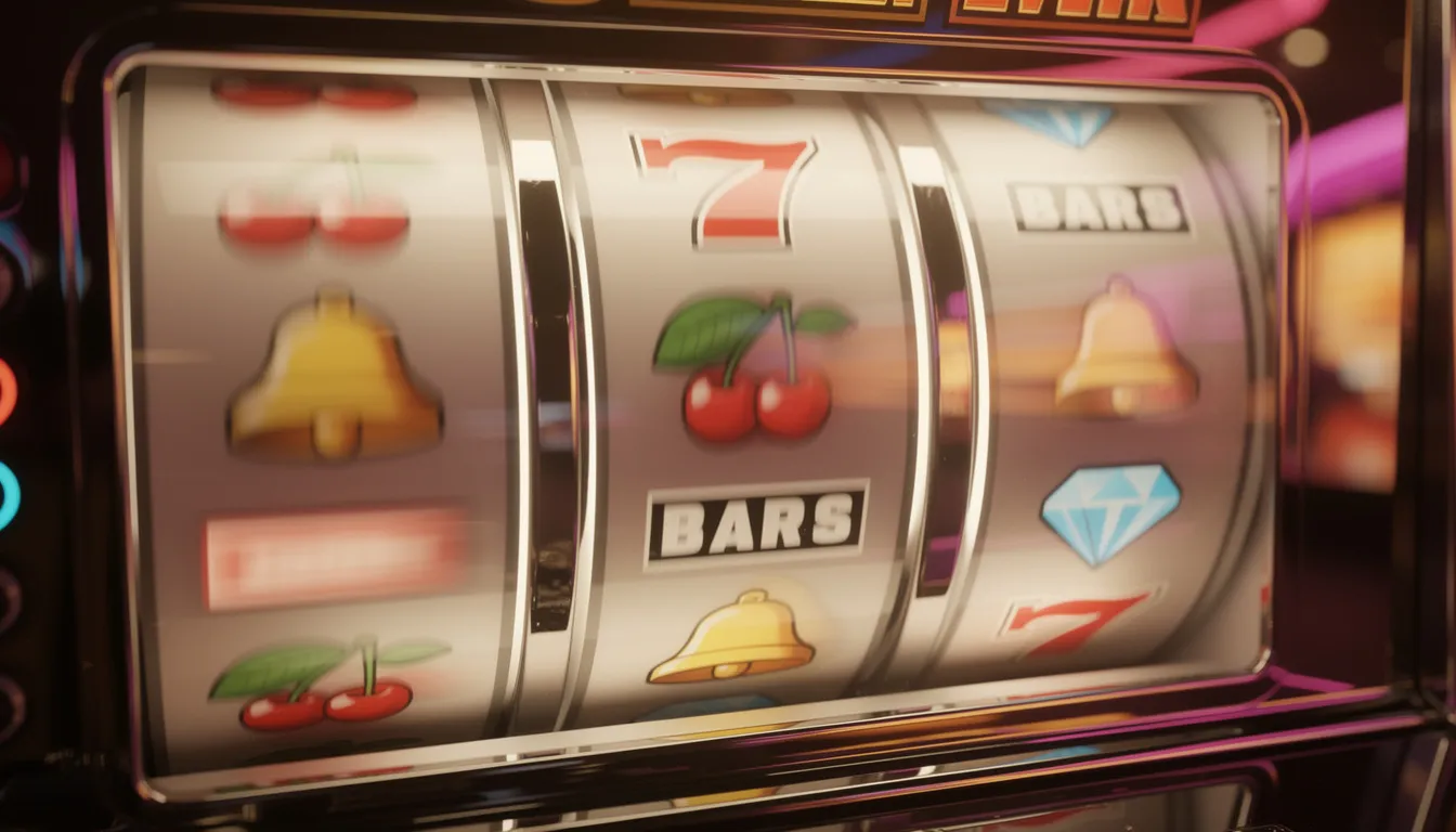 The image features spinning reels of a slot machine adorned with vibrant symbols such as fruits, numbers, and lucky icons, evoking the excitement of casino games. Players might be drawn to the potential for cash prizes and bonuses, including the stake.us promo code for additional rewards.