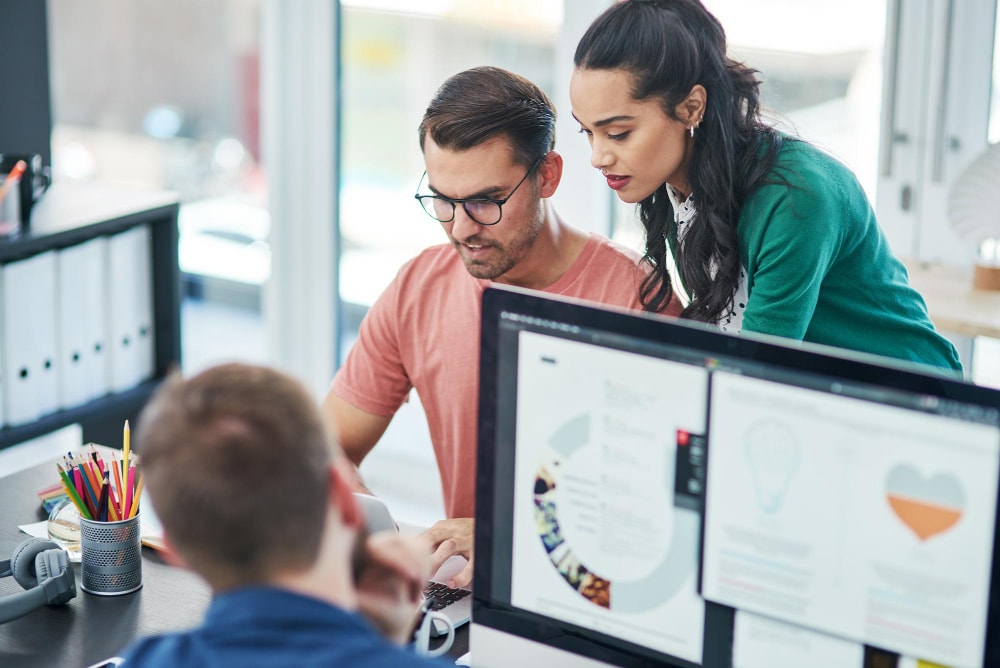 Cybersecurity marketing strategies and deep teamwork with business people in content marketing in data security.