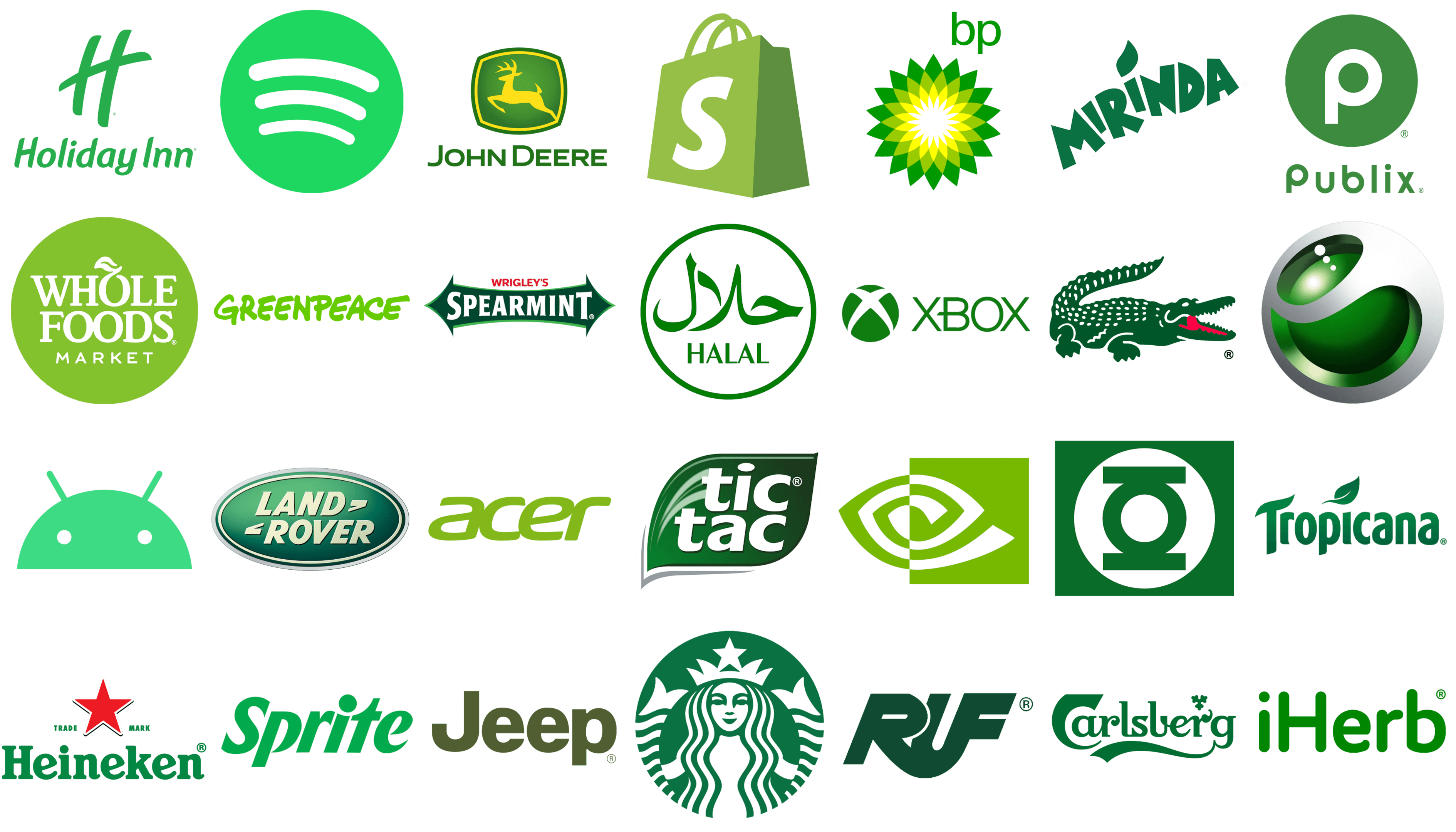 Highly popular brands with green logos. 