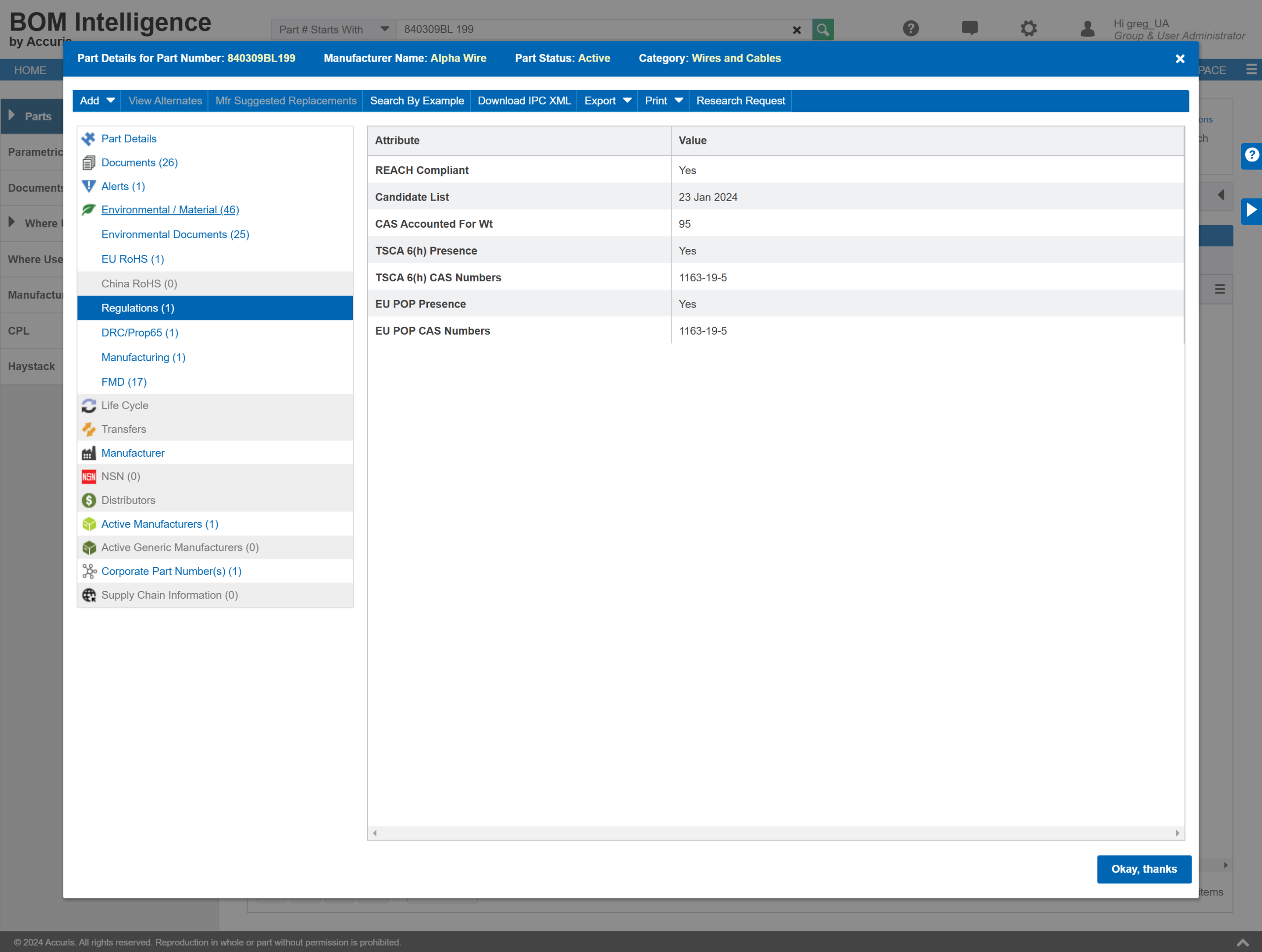 Access new environmental attributes in BOM and Parts Intelligence, including PFAS, EU POPs, SCIP, and TSCA.