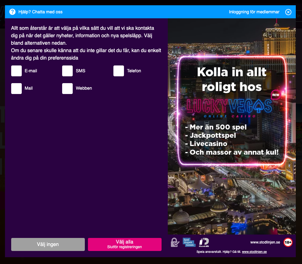 Luckyvegas registrering - spela ansvarsfullt